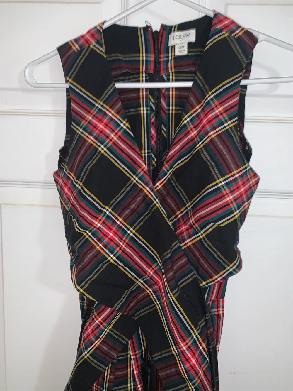 J. Crew Black Plaid Wrap Dress with Red & Yellow Accents